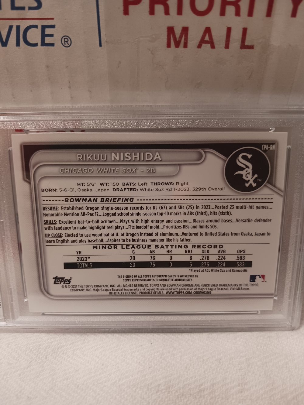2024 Bowman Chrome 1ST Prospect Autograph - Rikuu Nishida (RC) PSA GEM MINT 10 - Picture 6 of 7